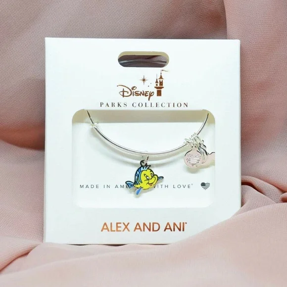 Disney Park Alex & Ani Ariel Little Mermaid Flounder Silver Bracelet Bangle NEW - Picture 3 of 3